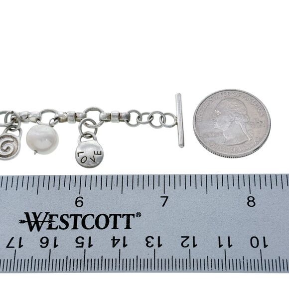 Vintage Sterling Silver 925 Pearls and Spiral Inspirational Charm Bracelet 7.25" - Picture 4 of 5